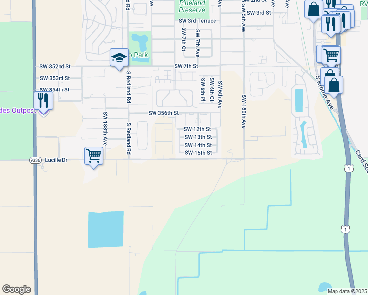 map of restaurants, bars, coffee shops, grocery stores, and more near 785 Southwest 14th Street in Florida City