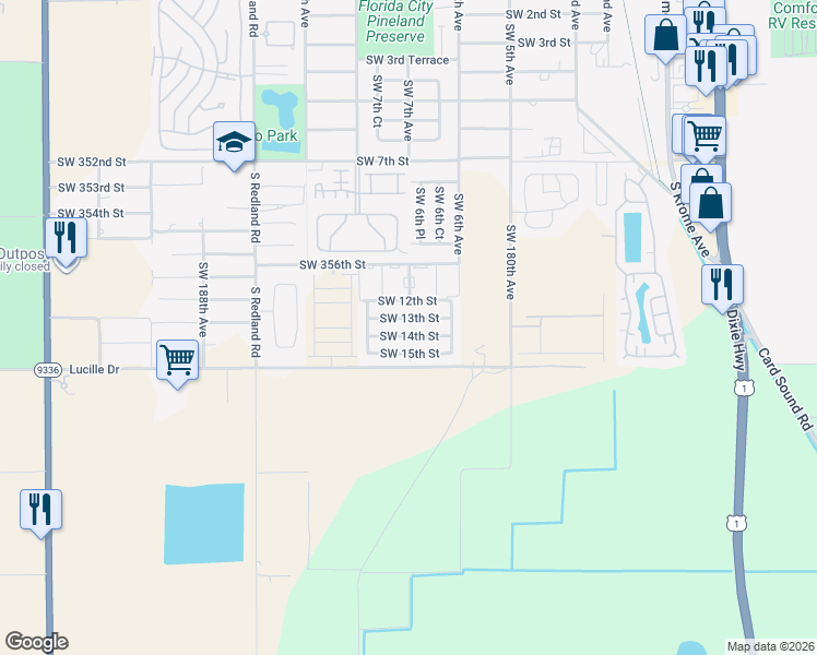 map of restaurants, bars, coffee shops, grocery stores, and more near 685 Southwest 14th Street in Florida City