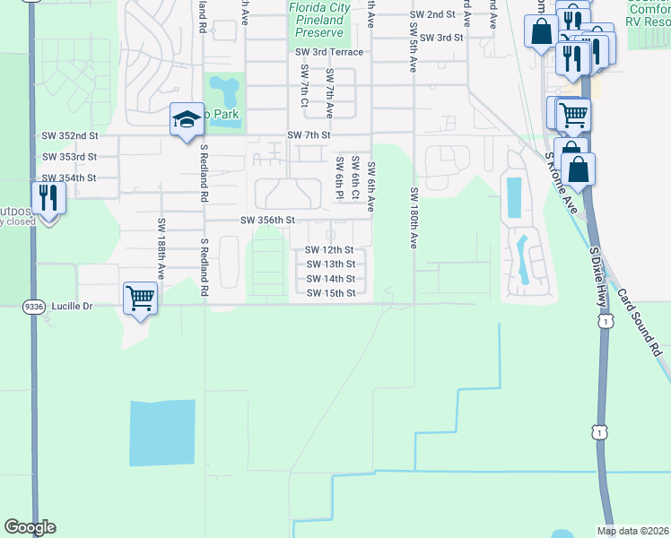 map of restaurants, bars, coffee shops, grocery stores, and more near 685 Southwest 14th Street in Florida City