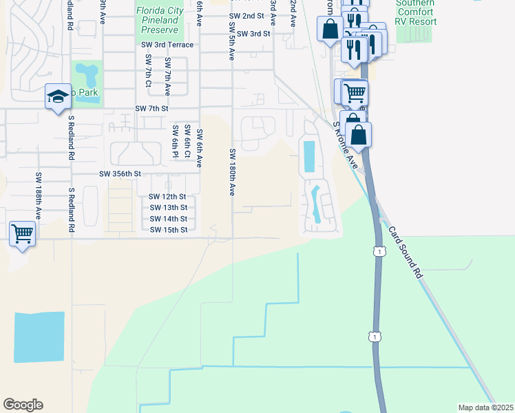 map of restaurants, bars, coffee shops, grocery stores, and more near Southwest 358th Street in Homestead