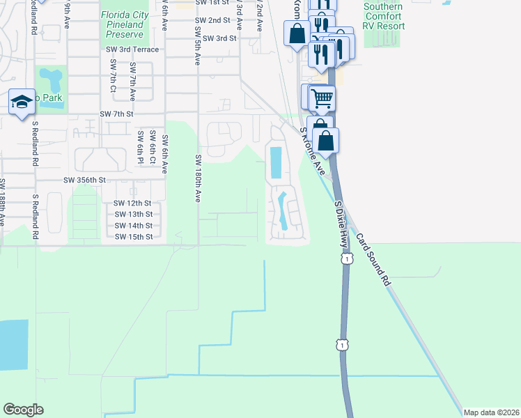map of restaurants, bars, coffee shops, grocery stores, and more near 35250 Southwest 177th Court in Homestead
