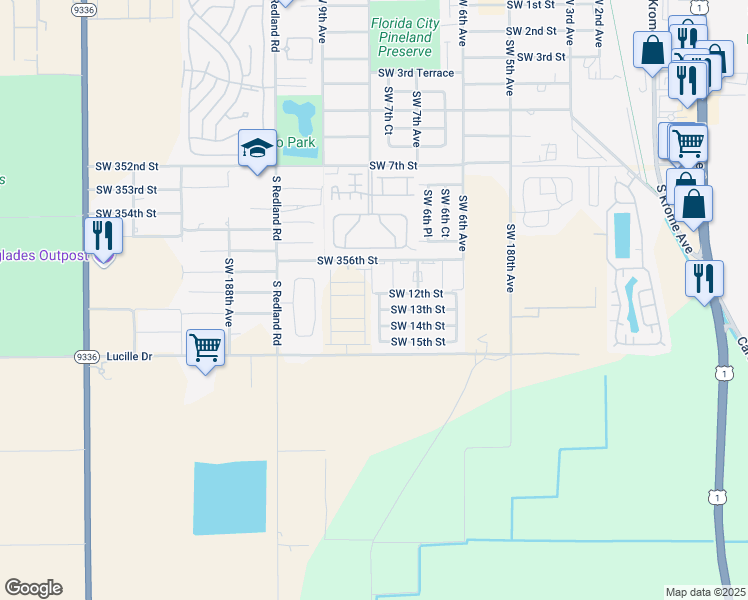 map of restaurants, bars, coffee shops, grocery stores, and more near 1200 Southwest 8th Avenue in Florida City