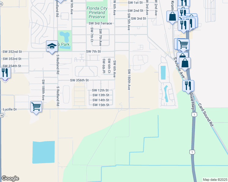 map of restaurants, bars, coffee shops, grocery stores, and more near 1201 Southwest 6th Court in Florida City