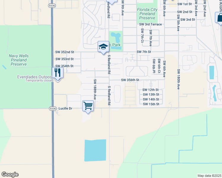 map of restaurants, bars, coffee shops, grocery stores, and more near 35761 Southwest 187th Avenue in Florida City