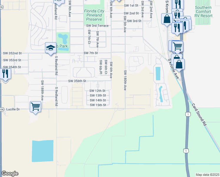 map of restaurants, bars, coffee shops, grocery stores, and more near 1201 Southwest 6th Court in Florida City