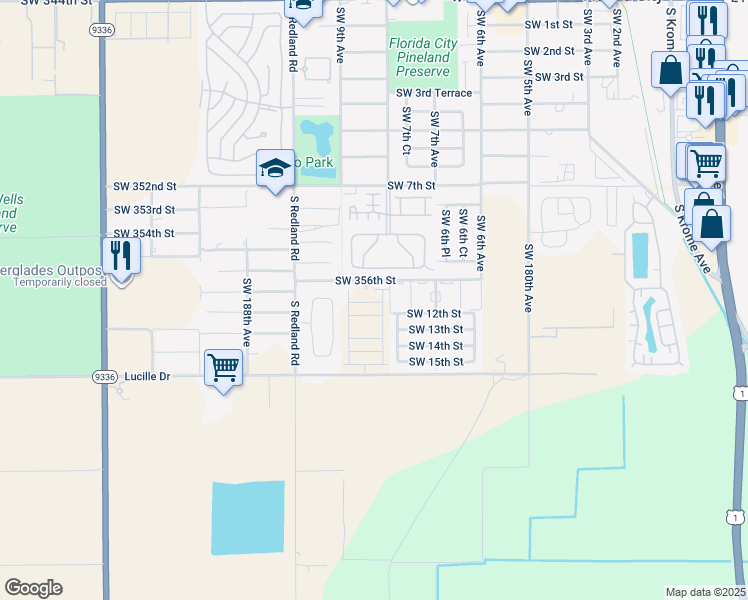 map of restaurants, bars, coffee shops, grocery stores, and more near 1200 Southwest 8th Avenue in Florida City