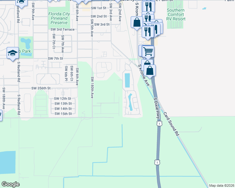 map of restaurants, bars, coffee shops, grocery stores, and more near 35250 Southwest 177th Court in Homestead