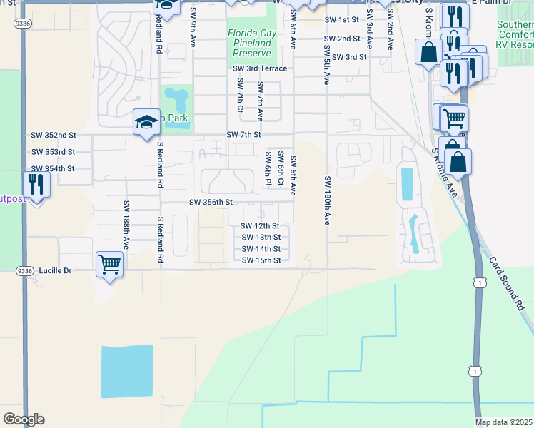 map of restaurants, bars, coffee shops, grocery stores, and more near 665 Southwest 12th Street in Florida City