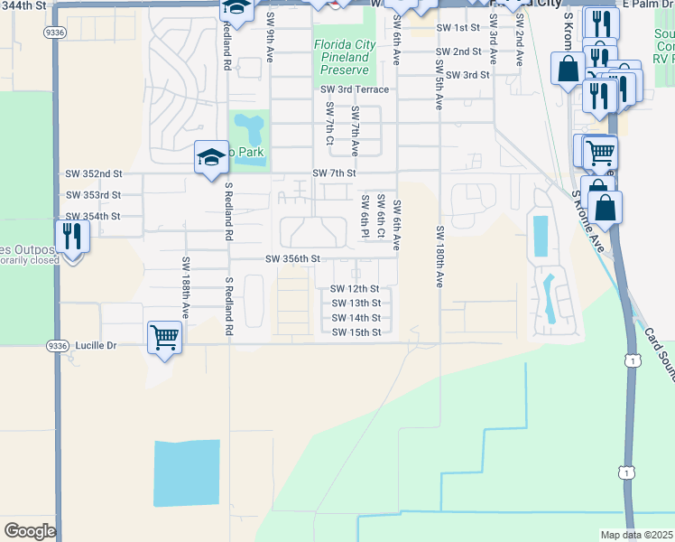 map of restaurants, bars, coffee shops, grocery stores, and more near 755 Southwest 10th Street in Florida City