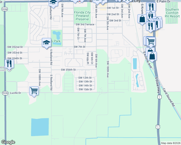 map of restaurants, bars, coffee shops, grocery stores, and more near 680 Southwest 11th Street in Homestead