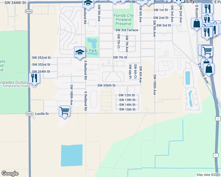 map of restaurants, bars, coffee shops, grocery stores, and more near 849 Northwest 10th Street in Florida City