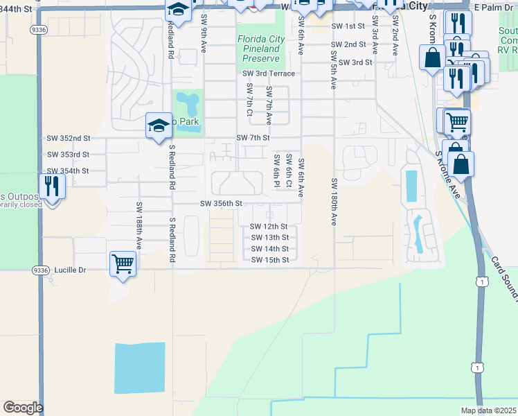 map of restaurants, bars, coffee shops, grocery stores, and more near 755 Southwest 10th Street in Florida City