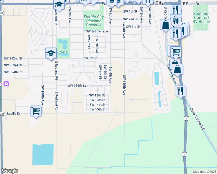 map of restaurants, bars, coffee shops, grocery stores, and more near 604 Southwest 11th Street in Homestead