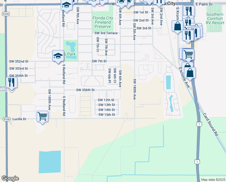map of restaurants, bars, coffee shops, grocery stores, and more near 680 Southwest 11th Street in Homestead