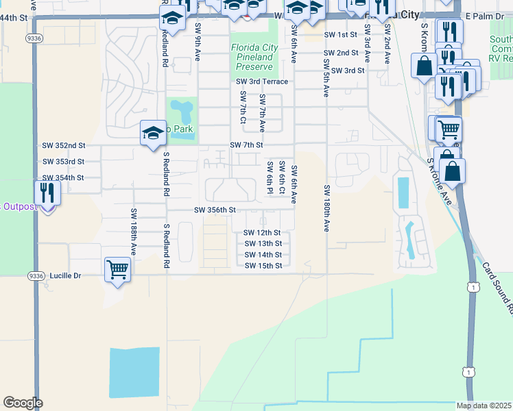map of restaurants, bars, coffee shops, grocery stores, and more near 680 Southwest 11th Street in Homestead