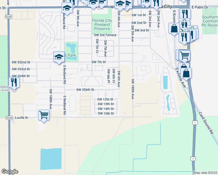 map of restaurants, bars, coffee shops, grocery stores, and more near 680 Southwest 11th Street in Homestead