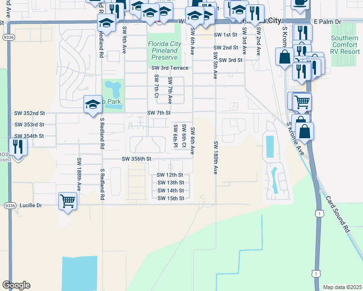 map of restaurants, bars, coffee shops, grocery stores, and more near 908 Southwest 6th Place in Homestead