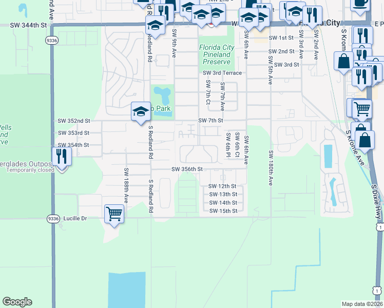 map of restaurants, bars, coffee shops, grocery stores, and more near 902 Southwest 8th Place in Florida City