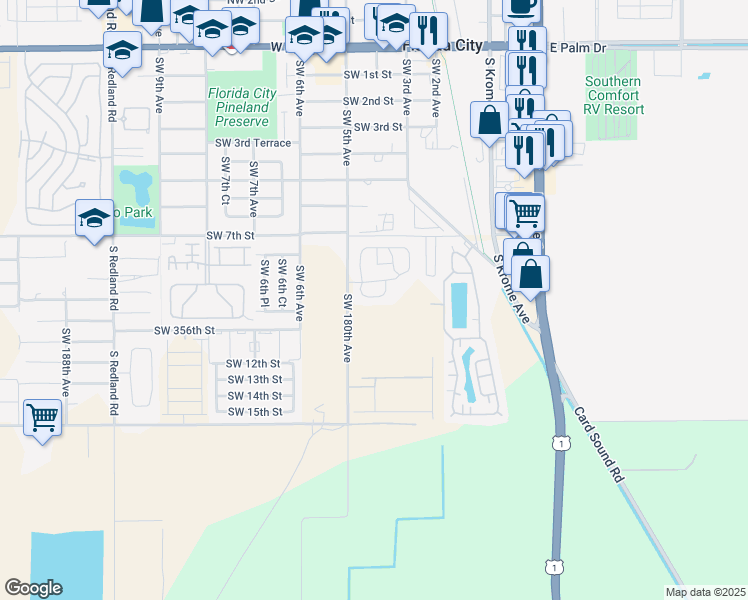 map of restaurants, bars, coffee shops, grocery stores, and more near 311 Southwest 179th Avenue in Homestead