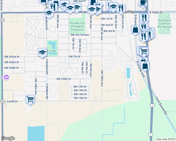 map of restaurants, bars, coffee shops, grocery stores, and more near 941 Southwest 6th Court in Homestead