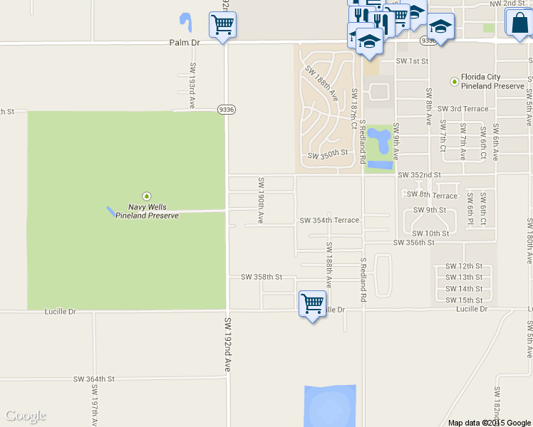 map of restaurants, bars, coffee shops, grocery stores, and more near 18980 SW 354th St in Homestead