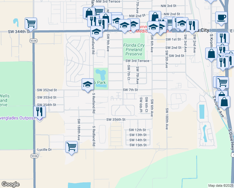 map of restaurants, bars, coffee shops, grocery stores, and more near 861 Southwest 7th Terrace in Florida City
