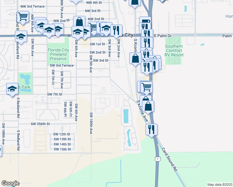 map of restaurants, bars, coffee shops, grocery stores, and more near 143 Southwest 6th Lane in Florida City