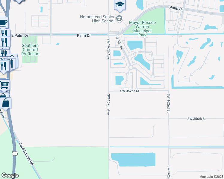 map of restaurants, bars, coffee shops, grocery stores, and more near 2920 Southeast 12th Road in Homestead