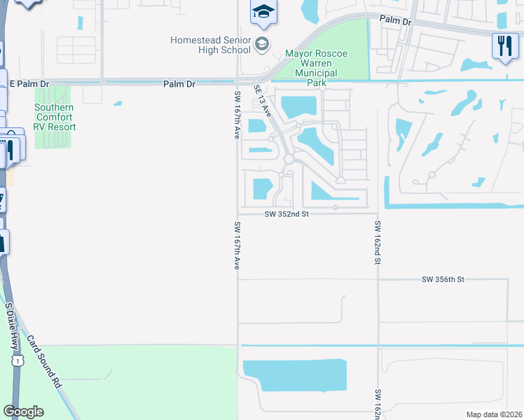 map of restaurants, bars, coffee shops, grocery stores, and more near 1260 Southeast 31st Court in Homestead