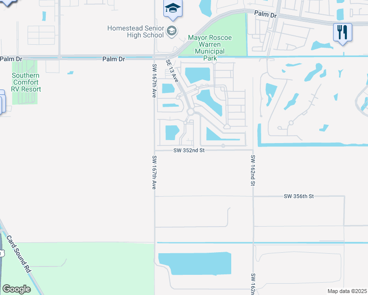 map of restaurants, bars, coffee shops, grocery stores, and more near 2930 Southeast 13th Avenue in Homestead