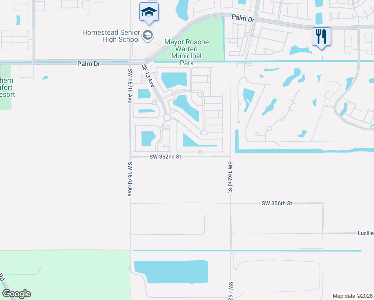map of restaurants, bars, coffee shops, grocery stores, and more near 1539 Southeast 31st Court in Homestead
