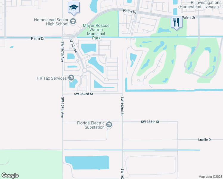 map of restaurants, bars, coffee shops, grocery stores, and more near 1643 Southeast 31st Court in Homestead