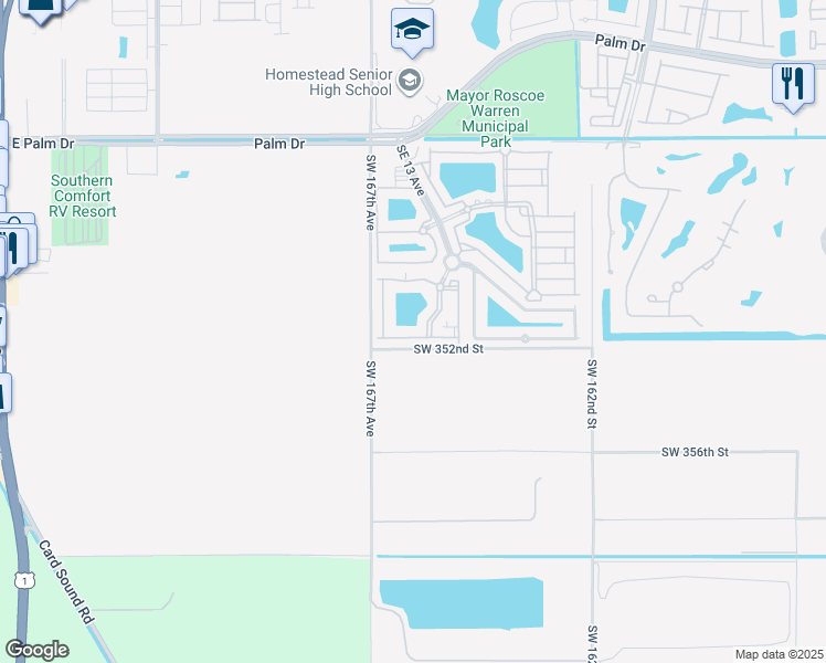map of restaurants, bars, coffee shops, grocery stores, and more near 2930 Southeast 13th Avenue in Homestead