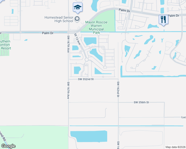 map of restaurants, bars, coffee shops, grocery stores, and more near 3036 Southeast 15th Avenue in Homestead