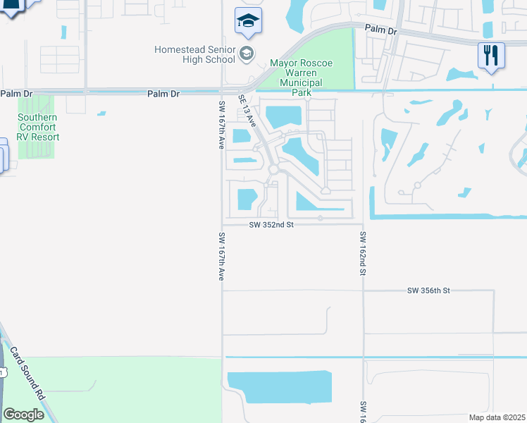 map of restaurants, bars, coffee shops, grocery stores, and more near 2930 Southeast 13th Avenue in Homestead