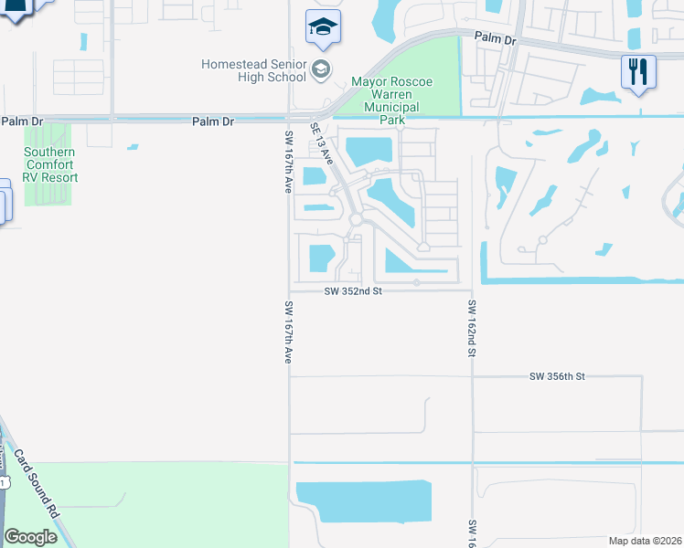 map of restaurants, bars, coffee shops, grocery stores, and more near 2930 Southeast 13th Avenue in Homestead