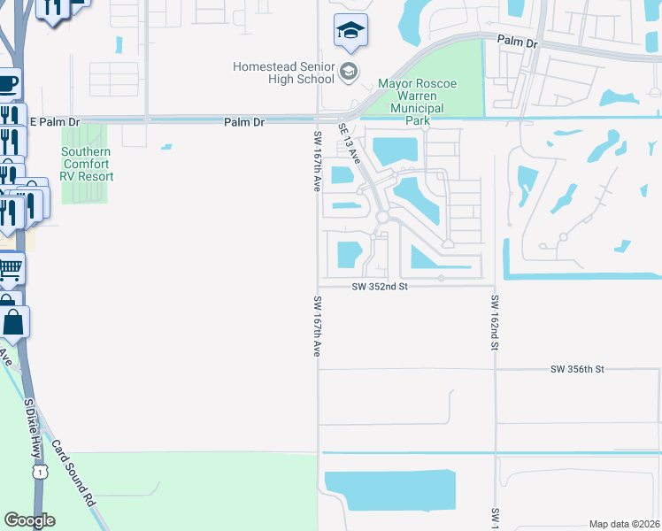 map of restaurants, bars, coffee shops, grocery stores, and more near 2931 Southeast 12th Road in Homestead