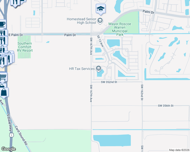 map of restaurants, bars, coffee shops, grocery stores, and more near 2920 Southeast 12th Road in Homestead