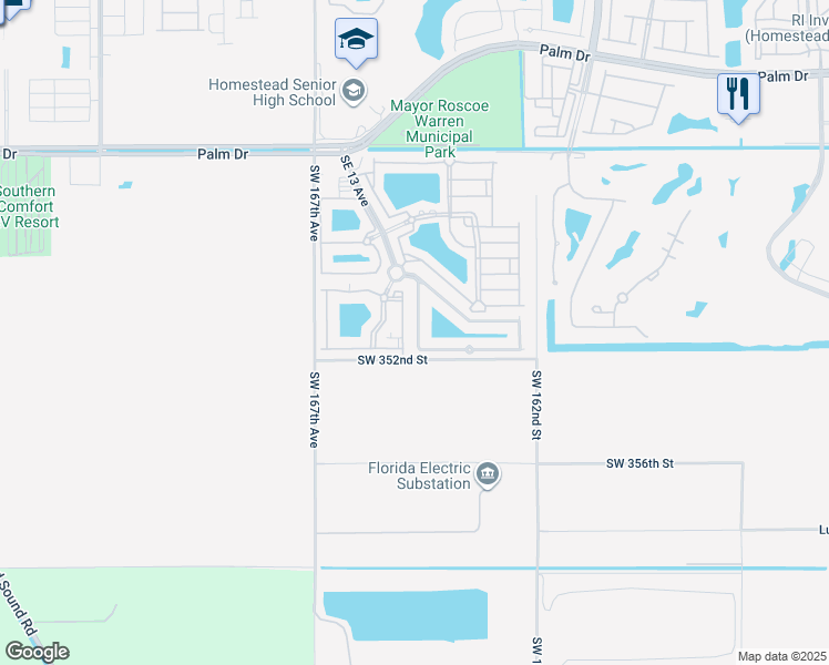 map of restaurants, bars, coffee shops, grocery stores, and more near 3036 Southeast 15th Avenue in Homestead