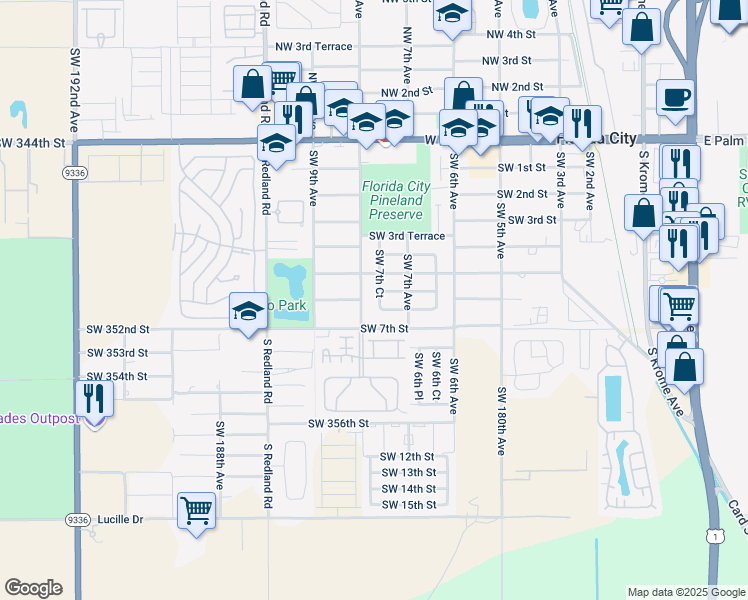 map of restaurants, bars, coffee shops, grocery stores, and more near 546 Southwest 7th Avenue in Florida City