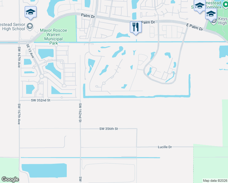 map of restaurants, bars, coffee shops, grocery stores, and more near 3190 Fairways Drive in Homestead