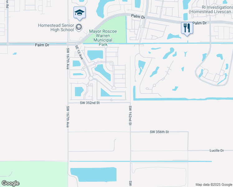 map of restaurants, bars, coffee shops, grocery stores, and more near 1632 Southeast 30th Street in Homestead