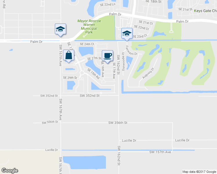 map of restaurants, bars, coffee shops, grocery stores, and more near 1660 Southeast 30th Street in Homestead