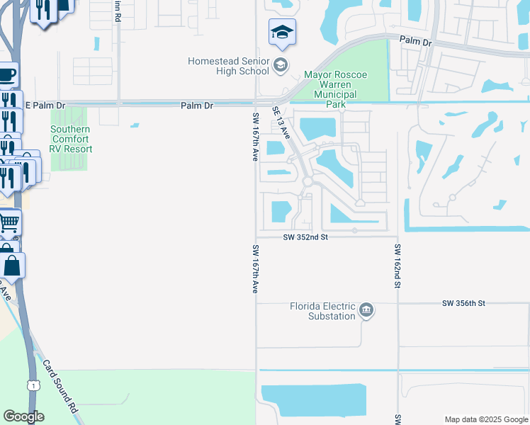 map of restaurants, bars, coffee shops, grocery stores, and more near 2920 Southeast 12th Road in Homestead