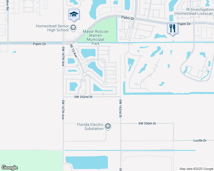 map of restaurants, bars, coffee shops, grocery stores, and more near 1632 Southeast 30th Street in Homestead