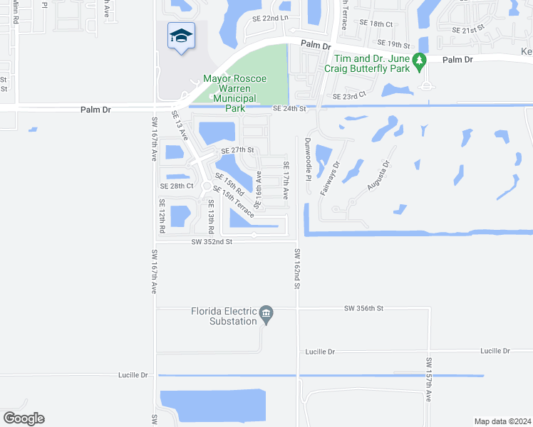 map of restaurants, bars, coffee shops, grocery stores, and more near 1639 Southeast 30th Street in Homestead