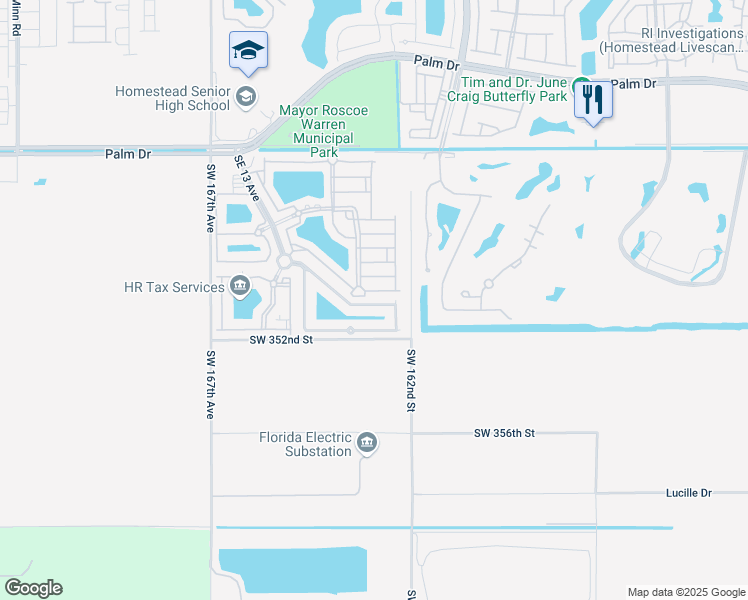 map of restaurants, bars, coffee shops, grocery stores, and more near 1655 Southeast 30th Street in Homestead