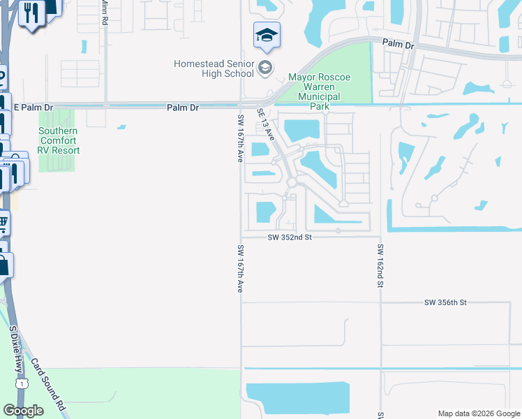 map of restaurants, bars, coffee shops, grocery stores, and more near 2920 Southeast 12th Road in Homestead