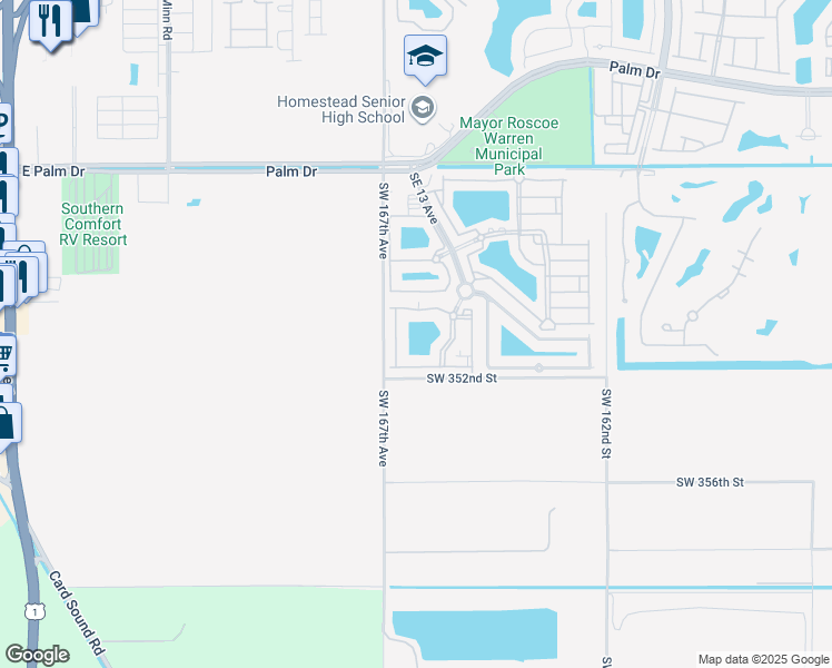 map of restaurants, bars, coffee shops, grocery stores, and more near 2920 Southeast 12th Road in Homestead