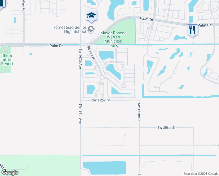 map of restaurants, bars, coffee shops, grocery stores, and more near 3036 Southeast 15th Avenue in Homestead